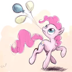 Size: 1000x1000 | Tagged: safe, artist:lueza-35, pinkie pie, earth pony, pony, balloon, female, mare, pink coat, pink mane, solo