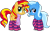 Size: 3000x1845 | Tagged: safe, artist:katequantum, derpibooru import, sunset shimmer, trixie, twilight sparkle, pony, unicorn, clothes, female, lesbian, scarf, shipping, simple background, socks, sockset shimmer, striped socks, transparent background, twixie, vector