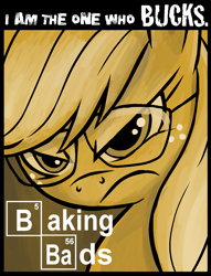 Size: 1261x1654 | Tagged: safe, artist:pedantia, applejack, earth pony, pony, breaking bad, crossover, frown, glare, glasses, solo