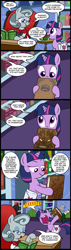 Size: 628x2200 | Tagged: safe, artist:madmax, twilight sparkle, unicorn twilight, unicorn, biting, book, comic, evil dead, female, filly, filly twilight sparkle, librarian, library, necronomicon, saddle bag, screaming, the neverending story, younger