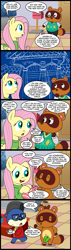 Size: 628x2200 | Tagged: safe, artist:madmax, fluttershy, otter, pegasus, pony, raccoon, tanooki, comic:the town, animal crossing, censored, clothes, comic, leaf, lyle, nintendo, sweater, sweatershy, tom nook