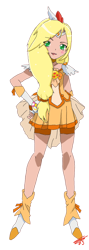 Size: 384x1078 | Tagged: safe, artist:obscuresaku, applejack, cosplay, humanized, precure, simple background, solo