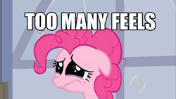 Size: 1366x768 | Tagged: safe, pinkie pie, earth pony, pony, crying, feels, female, floppy ears, mare, meme, sad, solo, too many feels