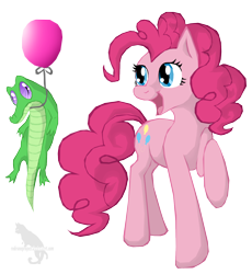 Size: 1376x1496 | Tagged: safe, artist:kocurzyca, gummy, pinkie pie, earth pony, pony, balloon, gummy doesn't give a fuck