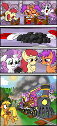 Size: 642x1419 | Tagged: safe, artist:supersheep64, apple bloom, applejack, scootaloo, sweetie belle, earth pony, pony, g4, christmas, christmas stocking, coal, comic, cutie mark crusaders, holiday, sock, this will end in jail time, this will end in tears and/or death and/or covered in tree sap, train