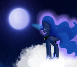 Size: 1024x887 | Tagged: safe, artist:luna756, princess luna, alicorn, pony, cloud, eyes closed, moon, solo, stars