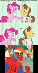 Size: 546x1038 | Tagged: safe, doctor horse, doctor stable, pinkie pie, rainbow dash, earth pony, pegasus, pony, 60s spider-man, doctor, meme, spider-man