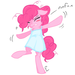 Size: 1000x1000 | Tagged: safe, artist:fiarel, artist:noobpwnerr, pinkie pie, pony, bipedal, clothes, colored, eyes closed, morning ponies, nightgown, solo