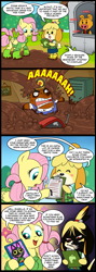 Size: 713x2000 | Tagged: safe, artist:madmax, fluttershy, pegasus, pony, comic:the town, animal crossing, bottomless, clothes, comic, crossover, death note, isabelle, mr. resetti, partial nudity, sweater, sweatershy