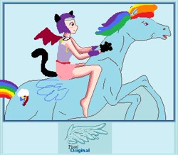 Size: 356x311 | Tagged: safe, artist:pixeloriginal, rainbow dash, human, clothes, female, multicolored hair, simple background