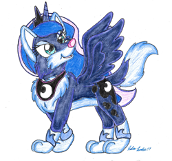 Size: 1415x1325 | Tagged: safe, artist:silversimba01, princess luna, alicorn, dog, pony, dogified, moonmutt, solo, species swap, traditional art