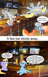 Size: 720x1152 | Tagged: safe, derpibooru import, applejack, cloud kicker, derpy hooves, dinky hooves, fluttershy, pinkie pie, rainbow dash, rarity, silver spoon, twilight sparkle, earth pony, pegasus, pony, unicorn, bar, comic, crossover, dialogue, drunk, drunker dash, mane six, sonic the hedgehog, sonic the hedgehog (series), speech bubble, spongebob squarepants, television, text, thought bubble, wat