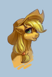Size: 1052x1552 | Tagged: dead source, safe, artist:murra-mau, applejack, earth pony, pony, bust, simple background, solo