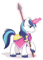 Size: 2100x2900 | Tagged: safe, artist:equestria-prevails, shining armor, pony, unicorn, armor, magic, magic aura, male, simple background, solo, spear, stallion, transparent background, weapon