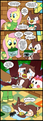 Size: 712x2000 | Tagged: safe, artist:madmax, fluttershy, insect, pegasus, pony, spider, tarantula, comic:the town, animal crossing, blathers, bottomless, bowtie, clothes, comic, crying, fetal position, partial nudity, ptsd, sweater, sweatershy