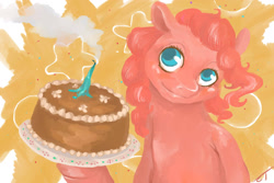 Size: 2000x1333 | Tagged: safe, artist:fyrecalla, pinkie pie, earth pony, pony, cake, female, mare, pink coat, pink mane, solo