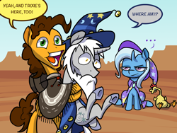 Size: 1280x960 | Tagged: safe, artist:grandpalove, derpibooru import, boneless, cheese sandwich, star swirl the bearded, trixie, pony, unicorn, ask trixie and cheese, female, lost, mare, tumblr