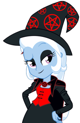 Size: 1608x2468 | Tagged: safe, derpibooru import, trixie, equestria girls, black metal, death metal, goth, gothic, metal, pentagram, simple background, solo, transparent background, vector