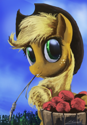 Size: 770x1100 | Tagged: safe, artist:huussii, applejack, earth pony, pony, female, looking at you, mare, solo