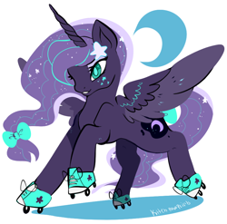 Size: 810x800 | Tagged: safe, artist:clockworkquartet, princess luna, alicorn, pony, converse, hair bow, roller skates, shoes, solo