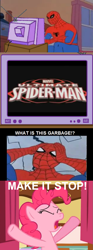 Size: 559x1504 | Tagged: safe, pinkie pie, earth pony, pony, 60s spider-man, exploitable meme, make it stop, meme, spider-man, tv meme, vector