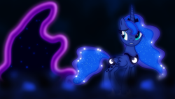 Size: 1600x900 | Tagged: safe, artist:illumnious, artist:sailortrekkie92, princess luna, tantabus, alicorn, pony, blurry, dark, female, mare, solo, vector, wallpaper, worried