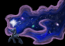 Size: 1000x700 | Tagged: safe, artist:joan-grace, princess luna, alicorn, pony, ethereal mane, eyes closed, magic, simple background, solo