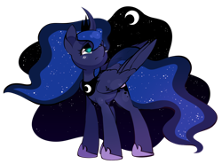 Size: 1024x758 | Tagged: safe, artist:raponee, princess luna, alicorn, pony, curved horn, looking up, moon, solo