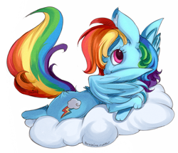 Size: 755x649 | Tagged: safe, artist:shineymagic, rainbow dash, cat, cloud, preening, rainbow cat, species swap