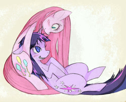 Size: 919x742 | Tagged: safe, artist:moyamoya kuroi, derpibooru import, pinkie pie, twilight sparkle, earth pony, pony, blush sticker, blushing, female, grin, lesbian, pinkamena diane pie, pixiv, shipping, snapplemena, twilight snapple, twinkie