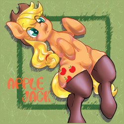 Size: 800x800 | Tagged: safe, artist:ozu, applejack, earth pony, pony, applebucking thighs, clothes, socks, solo, thigh highs