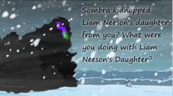 Size: 1022x570 | Tagged: safe, edit, edited screencap, screencap, king sombra, shining armor, pony, umbrum, unicorn, the crystal empire, insane pony thread, kidnapped, liam neeson, snow, snowfall, sombra eyes, taken, tumblr