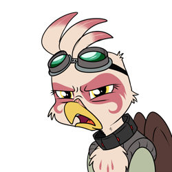 Size: 1000x1000 | Tagged: safe, artist:madmax, oc, oc only, oc:paharita, griffon, fallout equestria, fallout equestria: anywhere but here, bomb collar, collar, disgusted, fanfic art, goggles, simple background, solo, transparent background