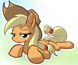 Size: 794x666 | Tagged: safe, artist:gsphere, applejack, earth pony, pony, female, mare, prone, solo, tired