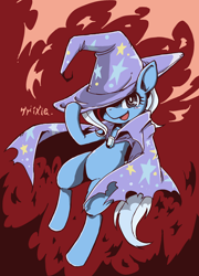 Size: 1902x2646 | Tagged: safe, artist:nazonazopowerfu, derpibooru import, trixie, pony, unicorn, clothes, female, hat, looking at you, mare, open mouth, pixiv, solo, trixie's hat