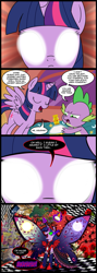 Size: 711x2000 | Tagged: safe, artist:madmax, spike, twilight sparkle, twilight sparkle (alicorn), alicorn, dragon, pony, princess twilight sparkle (episode), comic, corrupted, evil, fangs, female, flashback potion, future, mare, puella magi madoka magica, tardis