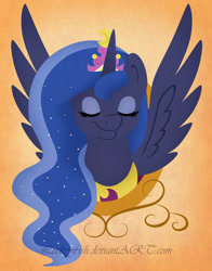 Size: 1280x1629 | Tagged: safe, artist:abbystarling, princess luna, alicorn, pony, eyes closed, portrait, smiling, solo, spread wings