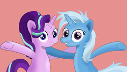 Size: 3840x2160 | Tagged: safe, artist:raribelle, derpibooru import, starlight glimmer, trixie, pony, unicorn, best friends, smiling