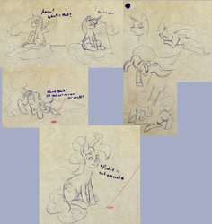 Size: 1355x1438 | Tagged: safe, artist:post-it, pinkie pie, princess luna, oc, oc:anon, human, chase, collage, humor, laser pointer, offscreen character, sketch, sketch dump