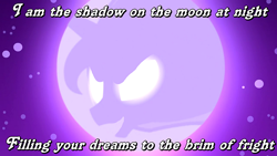 Size: 640x360 | Tagged: safe, edit, edited screencap, screencap, princess luna, alicorn, pony, lyrics, moon, movie reference, oogie boogie, song reference, the nightmare before christmas