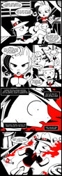 Size: 711x2000 | Tagged: safe, artist:madmax, coco pommel, opalescence, rarity, pony, unicorn, rarity takes manehattan, black and white, braixen, comic, crossover, monochrome, neo noir, noir, partial color, pokémon, sin city