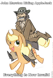 Size: 405x600 | Tagged: safe, applejack, earth pony, pony, caption, female, john marston, mare, red dead redemption