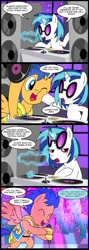 Size: 713x2000 | Tagged: safe, artist:madmax, dj pon-3, flash sentry, shining armor, vinyl scratch, pony, unicorn, comic:everypony hates flash, comic, everybody hates flash sentry, magic, microphone, record, request, royal guard, singing, speakers, spice girls, telekinesis, turntable, wannabe