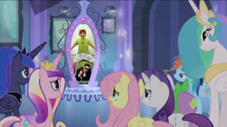 Size: 1440x807 | Tagged: safe, edit, edited screencap, screencap, applejack, fluttershy, princess cadance, princess celestia, princess luna, rainbow dash, rarity, spike, equestria girls, equestria girls (movie), exploitable meme, gangnam style, meme, no hongchul, portal meme, psy