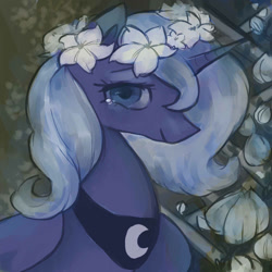 Size: 1000x1000 | Tagged: safe, artist:staticdragon1, princess luna, alicorn, pony, floral head wreath, s1 luna, solo