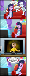Size: 805x2000 | Tagged: safe, artist:madmax, edit, rarity, twilight sparkle, human, equestria girls, clothes, comic, exploitable meme, meme, obligatory pony, oh hell no, puppet, sofa, television, the wiggles, tv meme, underwear, what's wrong with this place