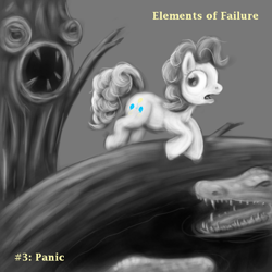 Size: 600x600 | Tagged: safe, artist:haretrinity, pinkie pie, earth pony, pony, elements of failure, panic, partial color