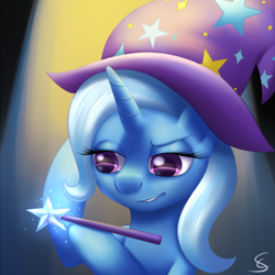 Size: 1000x1000 | Tagged: safe, derpibooru import, trixie, pony, unicorn, female, mare, solo, wand