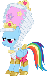 Size: 4005x6200 | Tagged: dead source, safe, artist:fehlung, rainbow dash, pegasus, pony, absurd resolution, clothes, dashie antoinette, dress, marie antoinette, rainbow dash always dresses in style, simple background, solo, transparent background, unamused, vector, wig