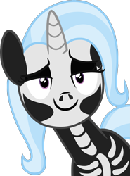 Size: 2879x3882 | Tagged: safe, artist:lyracorn, derpibooru exclusive, derpibooru import, edit, trixie, pony, clothes, costume, halloween, holiday, simple background, skeleton costume, smug, solo, spooky, spooky scary skeleton, transparent background, vector, vector edit